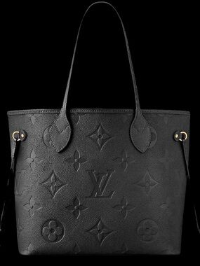 Vintage style leather Black Monogram Embossed Vegan Leather Tote Gold  tone